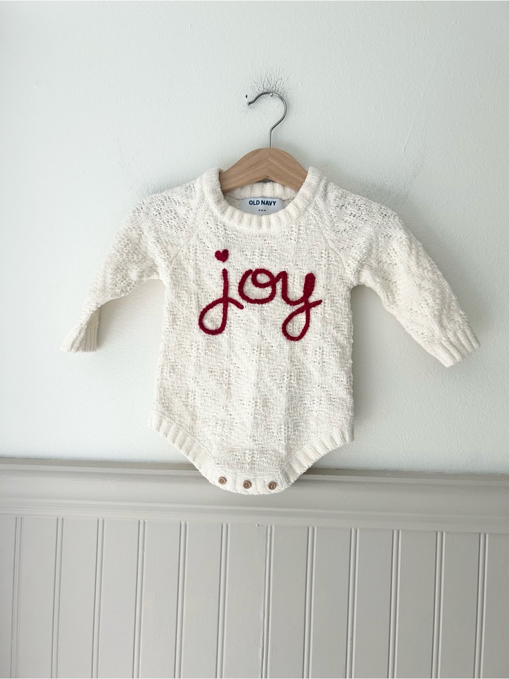 Old Navy 3-6 Months Cream Joy Embroidered Knit Bodysuit Red Script